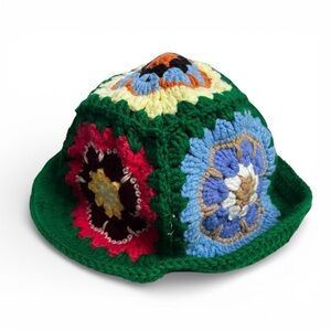 Women’s Colorful Handmade Crochet Floral Grandma Bucket Hat Boho Cottagecore